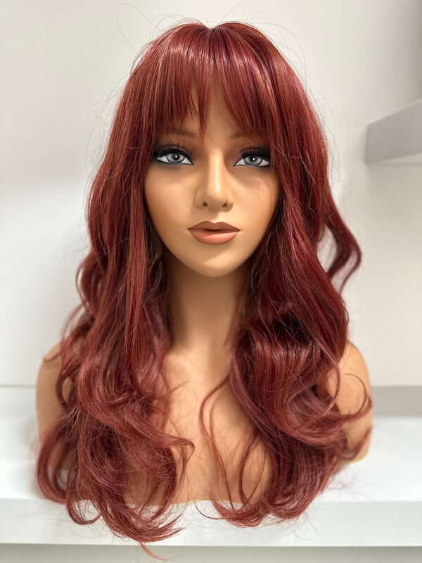 Synthetic Wig - Red Wavy With Bangs
