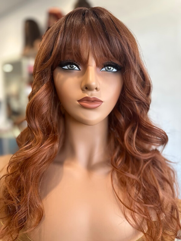 Synthetic Wig - Copper Ginger layered waves with bangs