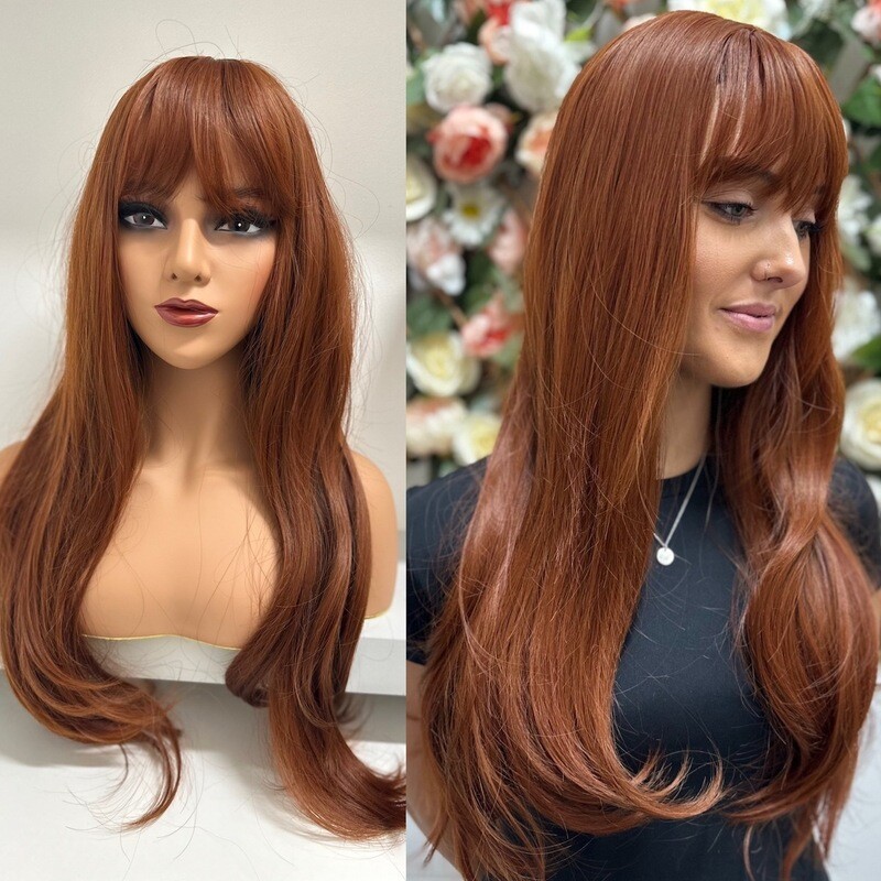 Synthetic WIG - Copper Cowboy long layers with bangs