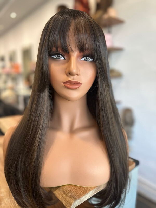 Synthetic Wig - Mocha brown long layers with fringe