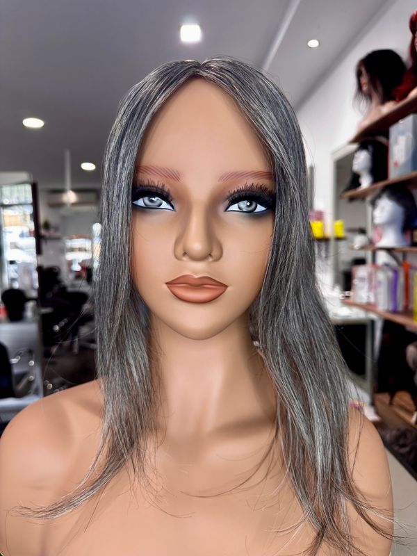 SALT N PEPPER GREY - LIGHT HUMAN  HAIR TOPPER