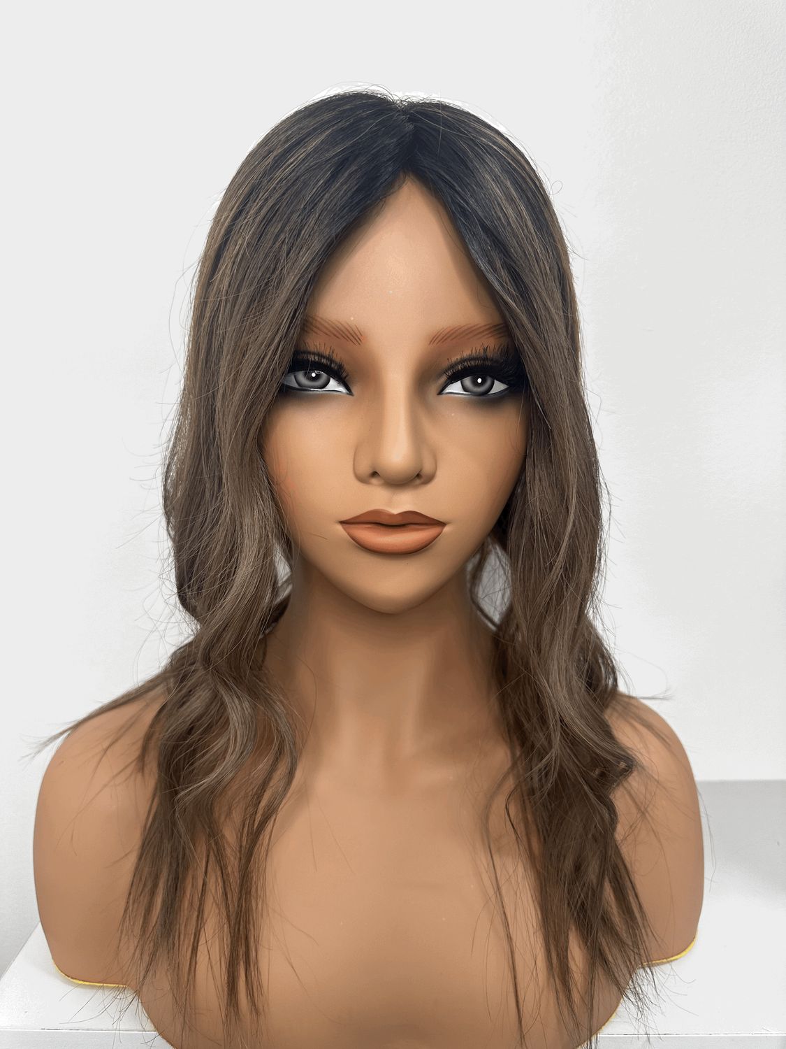 Mary – 5x6 Human Hair Mono Topper | Full Volume |Brunette with Bronde ombre, 16” Length