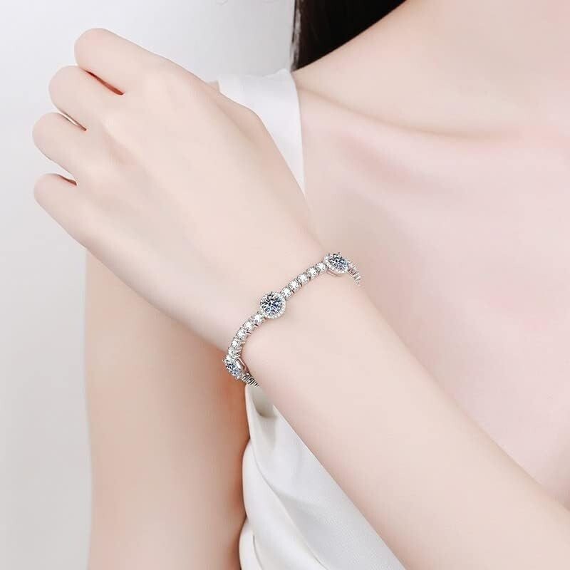 Custom Made Vvs1 Moissanite Tennis-Style Sin-Halo Bracelet