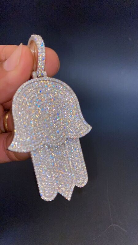 Vvs1 Moissanite 3.3&quot; Hamsa Hand Pendant