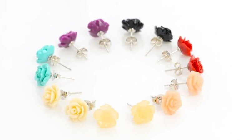 .925s Rose Enamel Earrings