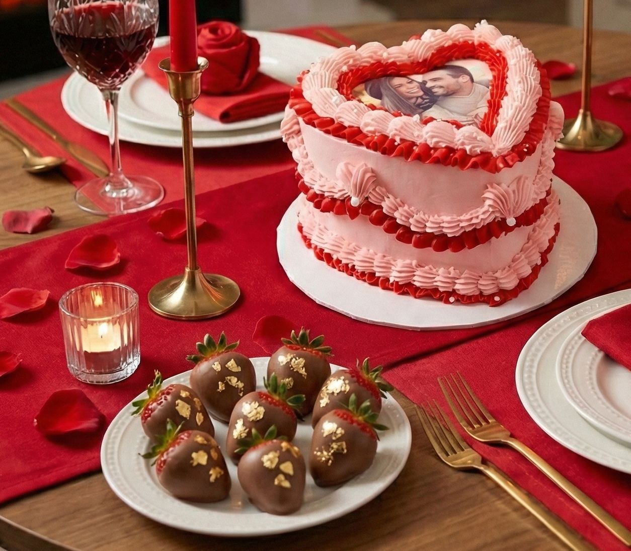 Valentines Day Vintage Heart Cake and Dipped Strawberries Valentines Day Vintage Heart Cake and Dipped Strawberries