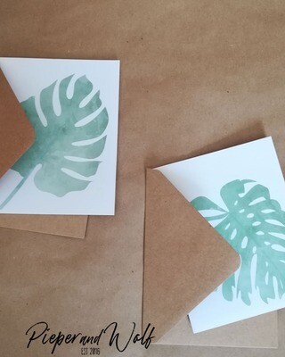 Monstera Leaf Cards Botanical Stationery Stationary Tropical Flora Palm Leaf Watercolor Gift Letter Writing Paper Envelopes