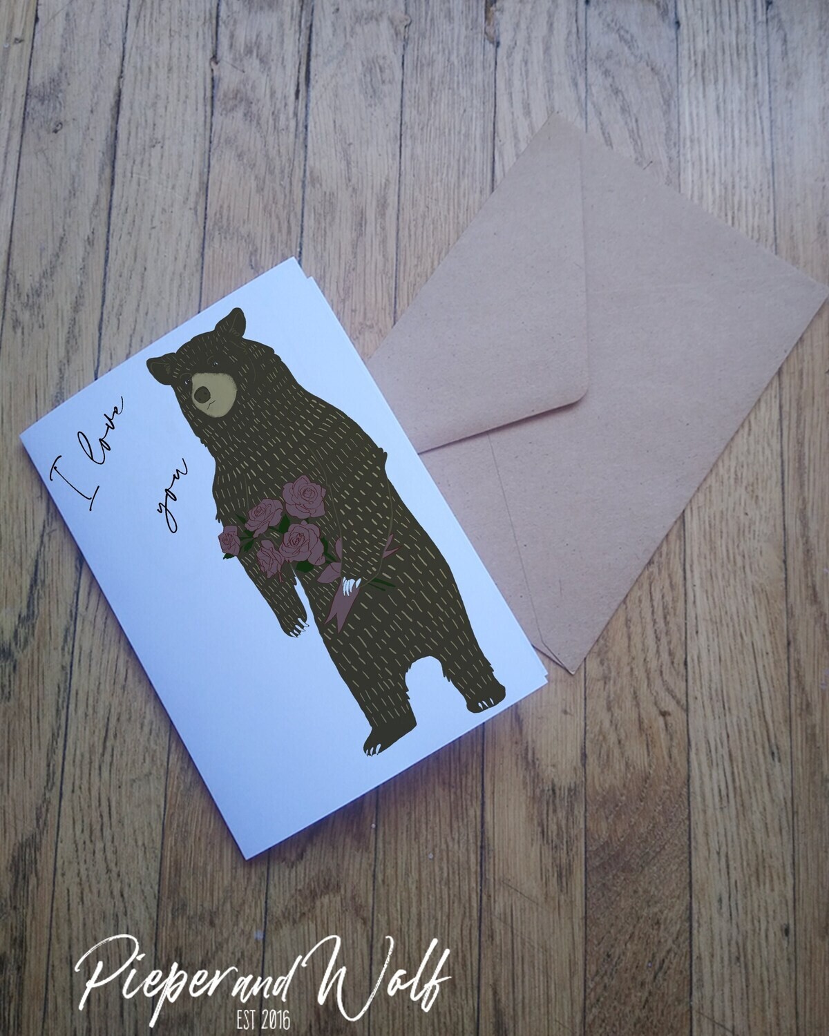 I love you Floral Bear Valentines Day Greetings Card
