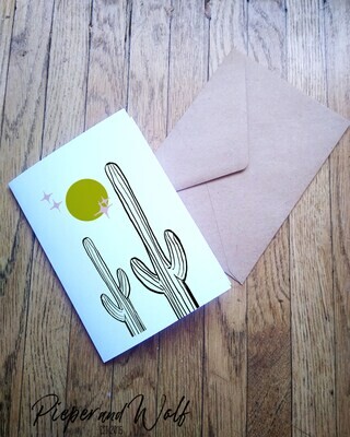 Cosmic Cactus Cacti Desert Blank Note Card Set Staionery Stationary Botanical Succulent Gift aguaro Moon Stars Joshua Tree