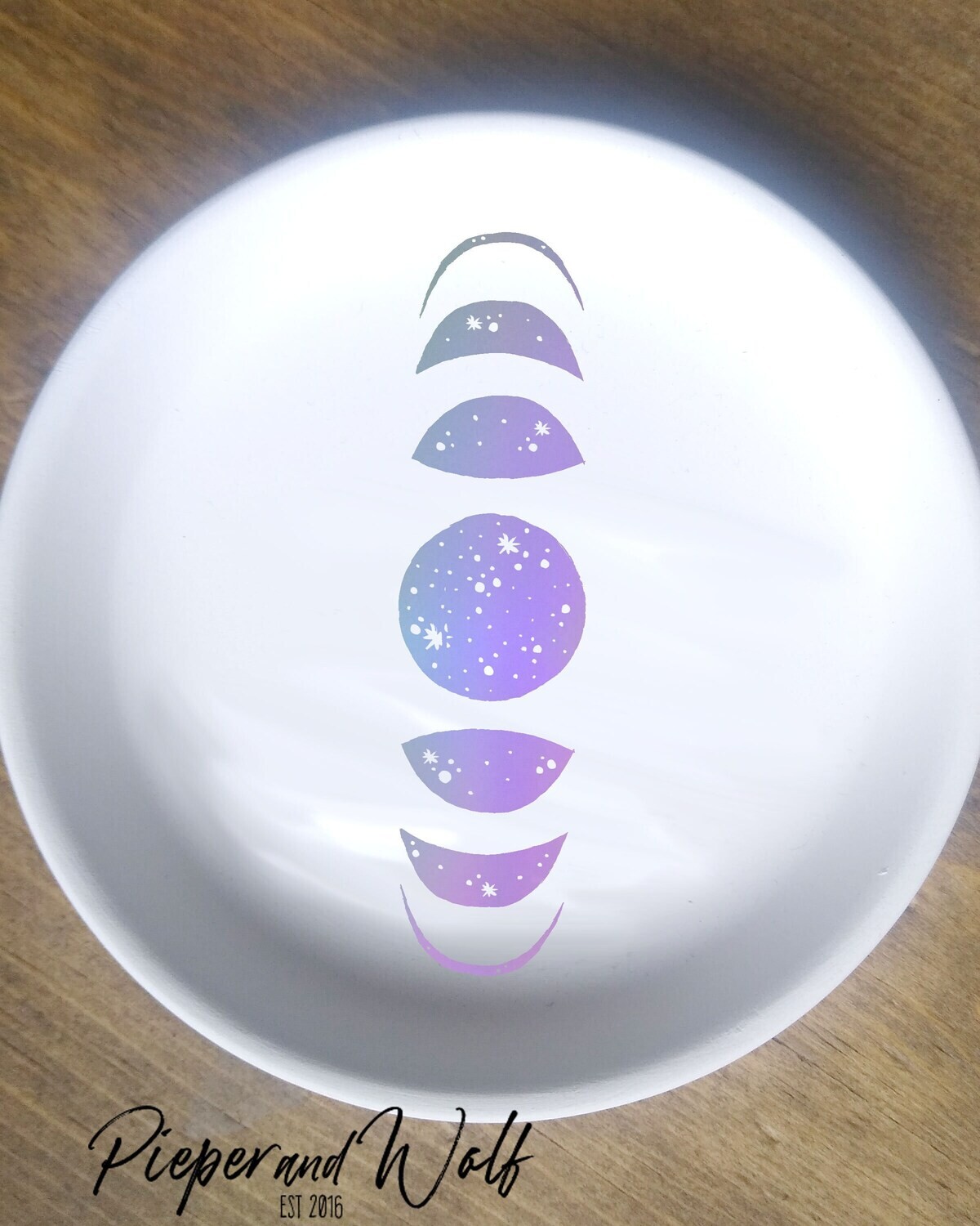 Iridescent Cosmic Moon Phases Trinket Dish Celestial Crescent Moon Stars Space Galaxy Rainbow Metallic Silver