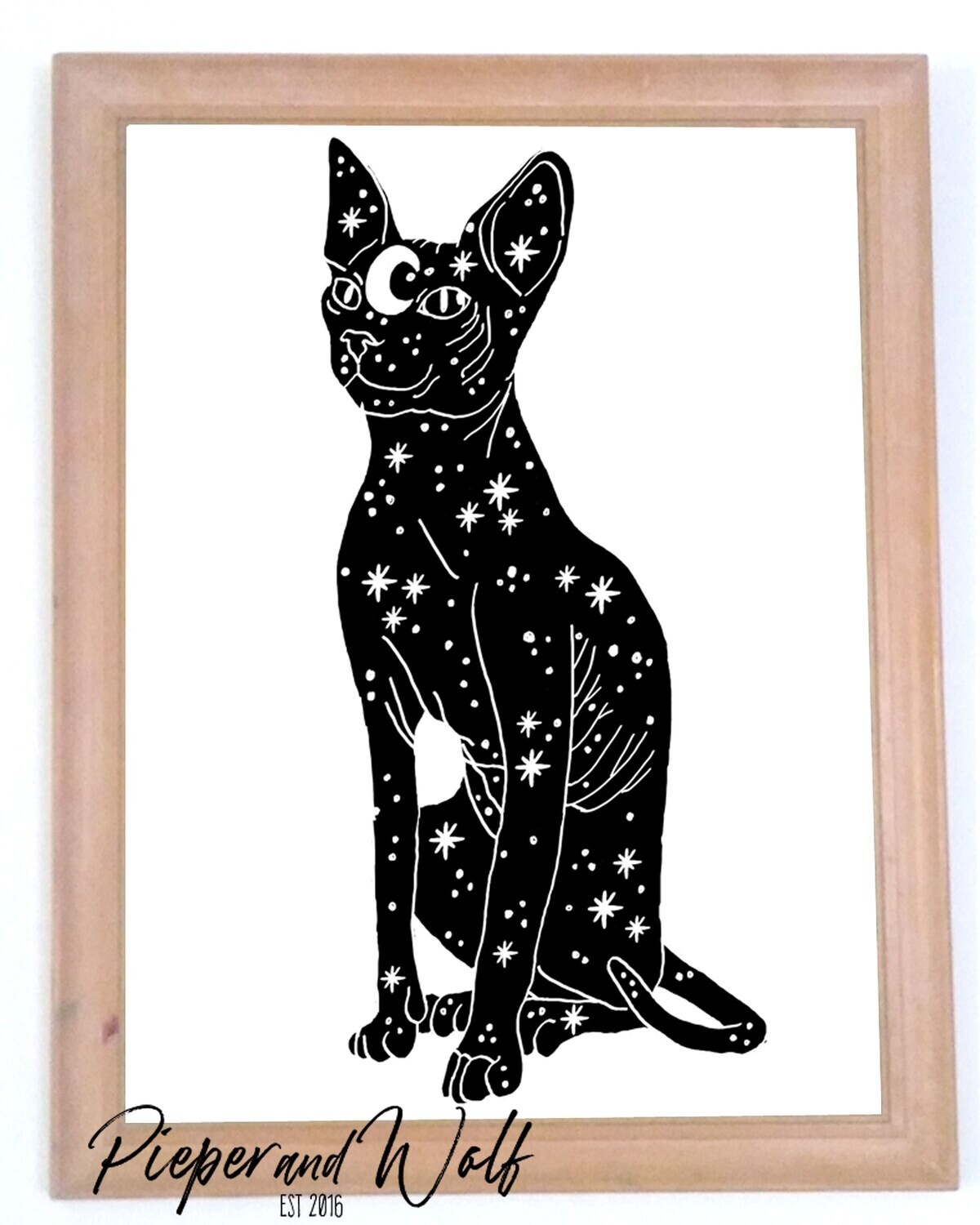 Cosmic Cat Art Print Sphynx Kitty Illustration Egyptian Space Galaxy Wall Decor