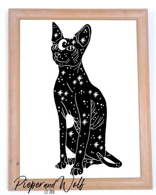 Cosmic Cat Art Print Sphynx Kitty Illustration Egyptian Space Galaxy Wall Decor