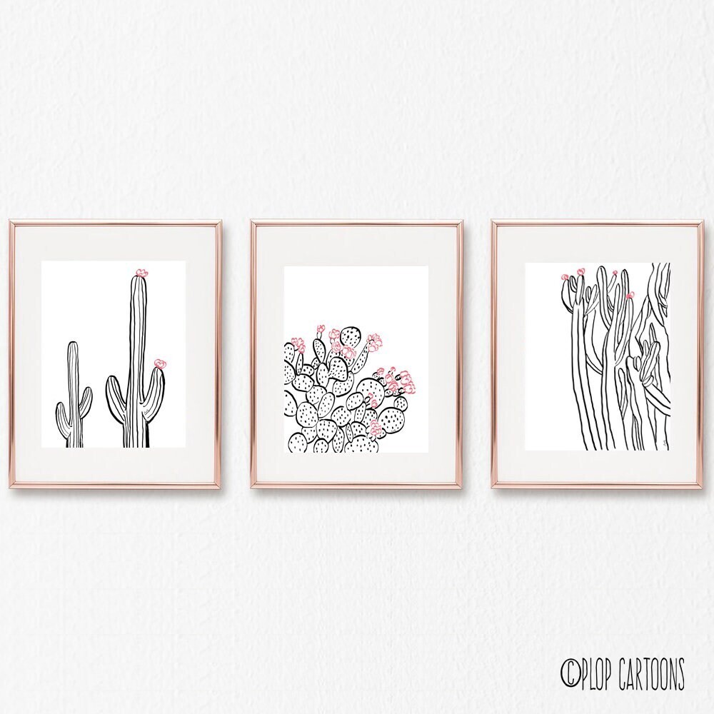 Cactus Print Set Prickly Pear, Saguaro, Cereus Desert Botanical Print Landscape Wall Art Art Print Home Decor Gift Illustration Nursery