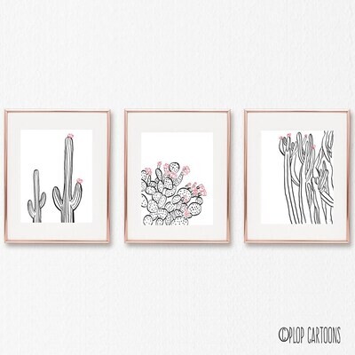 Cactus Print Set Prickly Pear, Saguaro, Cereus Desert Botanical Print Landscape Wall Art Art Print Home Decor Gift Illustration Nursery