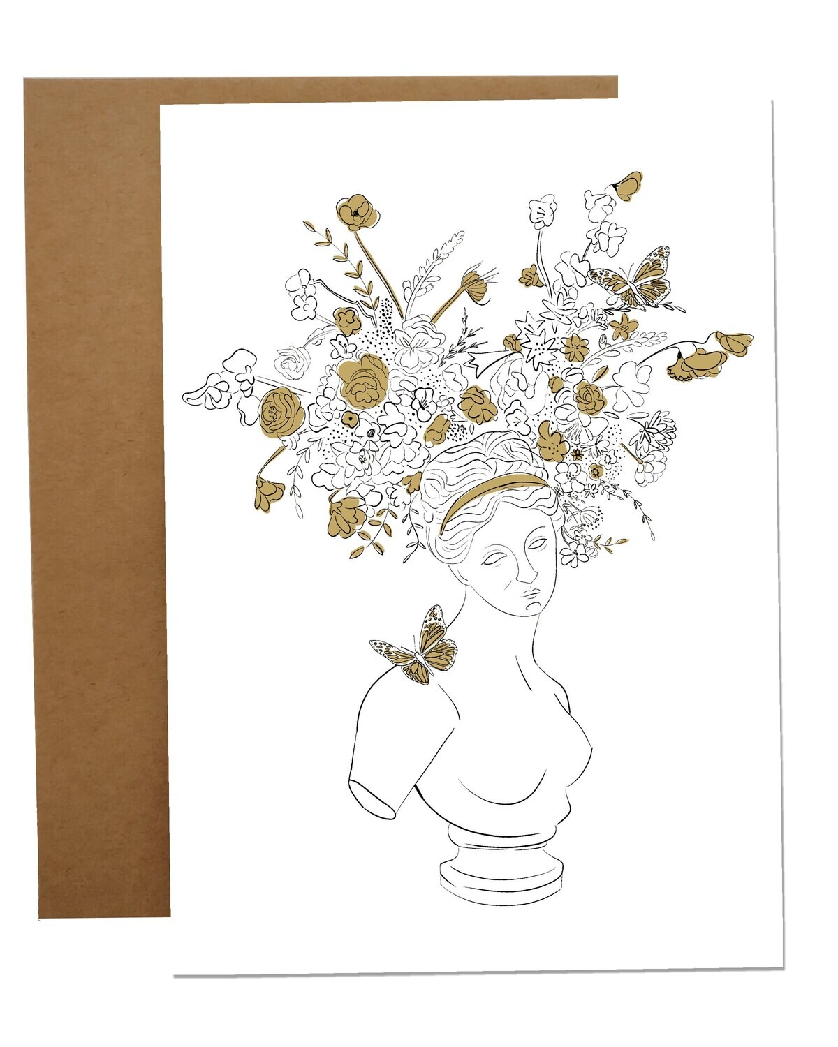 Greecian Vase Greeting Card Set Florals Womans Bust Vase Flower Arrangement Print Stationery Stationary
