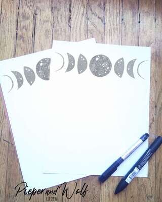 Witchy Moon Phases Stationery Paper Set Celestial Stationary Cosmic Galaxy Starry Space Cards Envelopes Gift Crescent Moon
