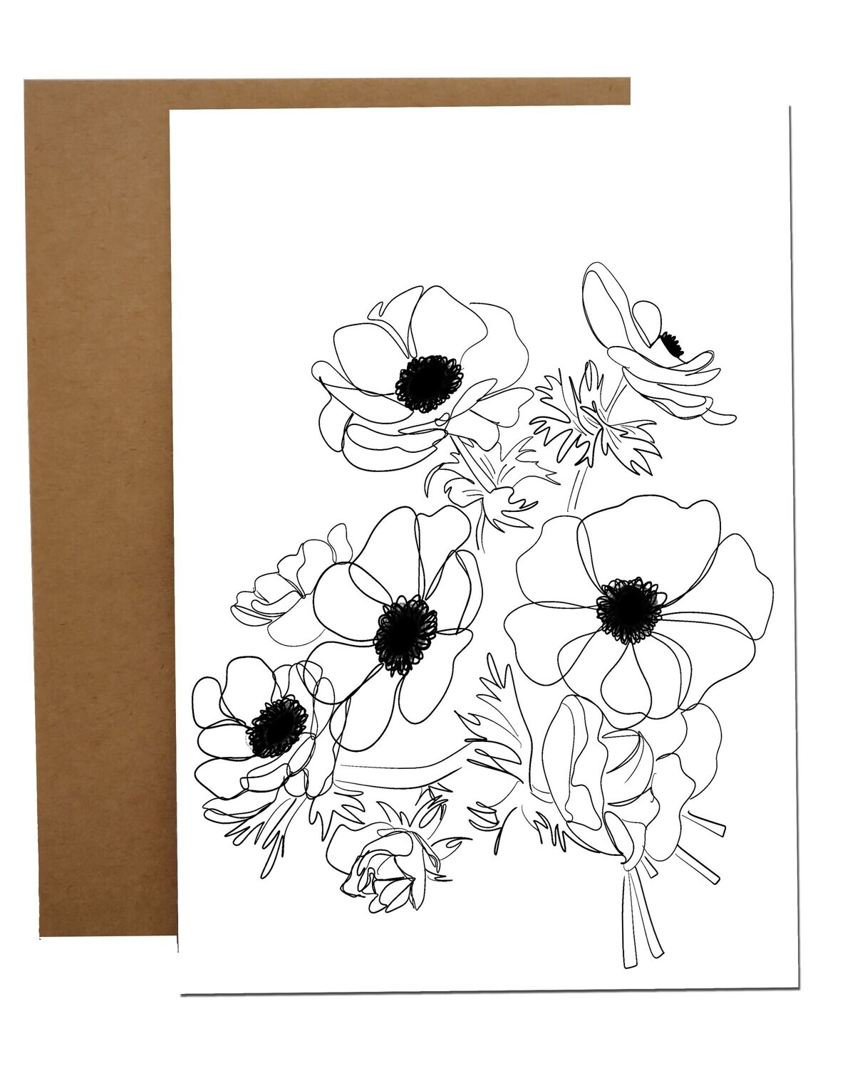Neutral Floral Card Set Anemone Flower Blank Card Set With Envelopes Line Art Simple Stationery Stationary