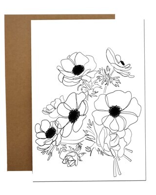 Neutral Floral Card Set Anemone Flower Blank Card Set With Envelopes Line Art Simple Stationery Stationary
