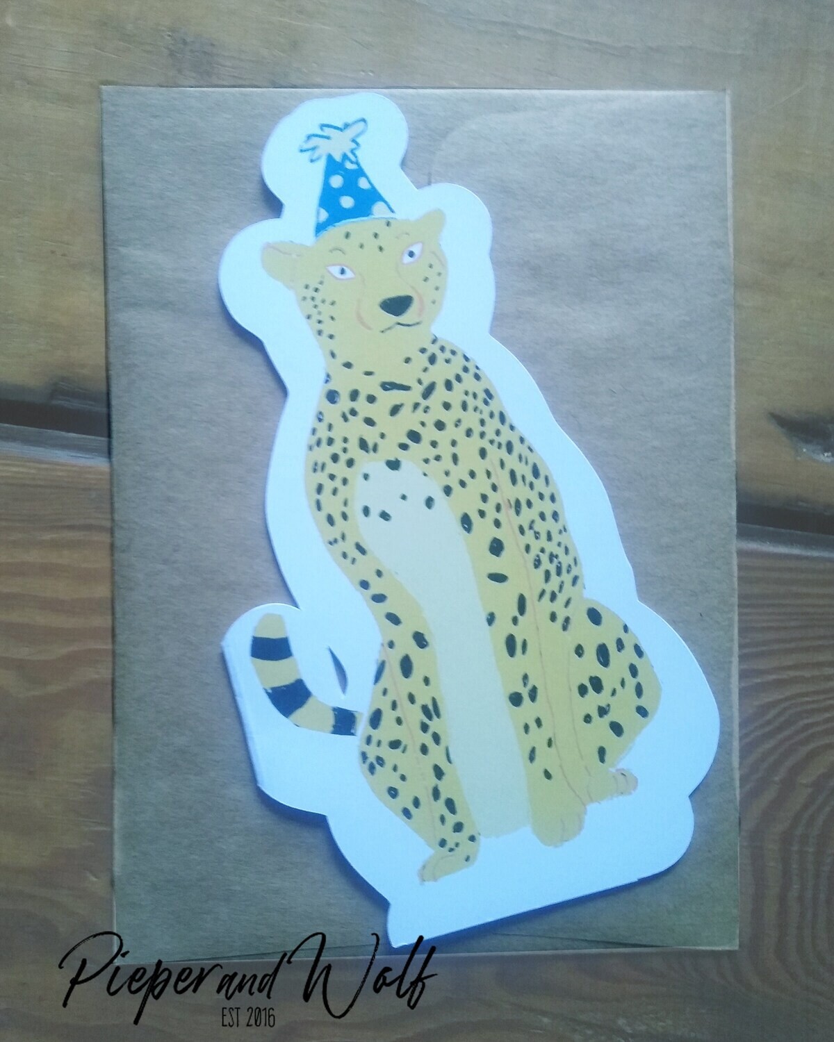 Happy Birthday Die Cut Cheetah in a Party Hat Birthday Card