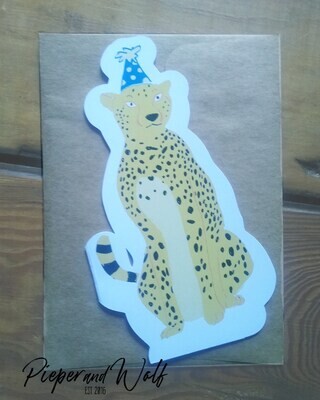 Happy Birthday Die Cut Cheetah in a Party Hat Birthday Card