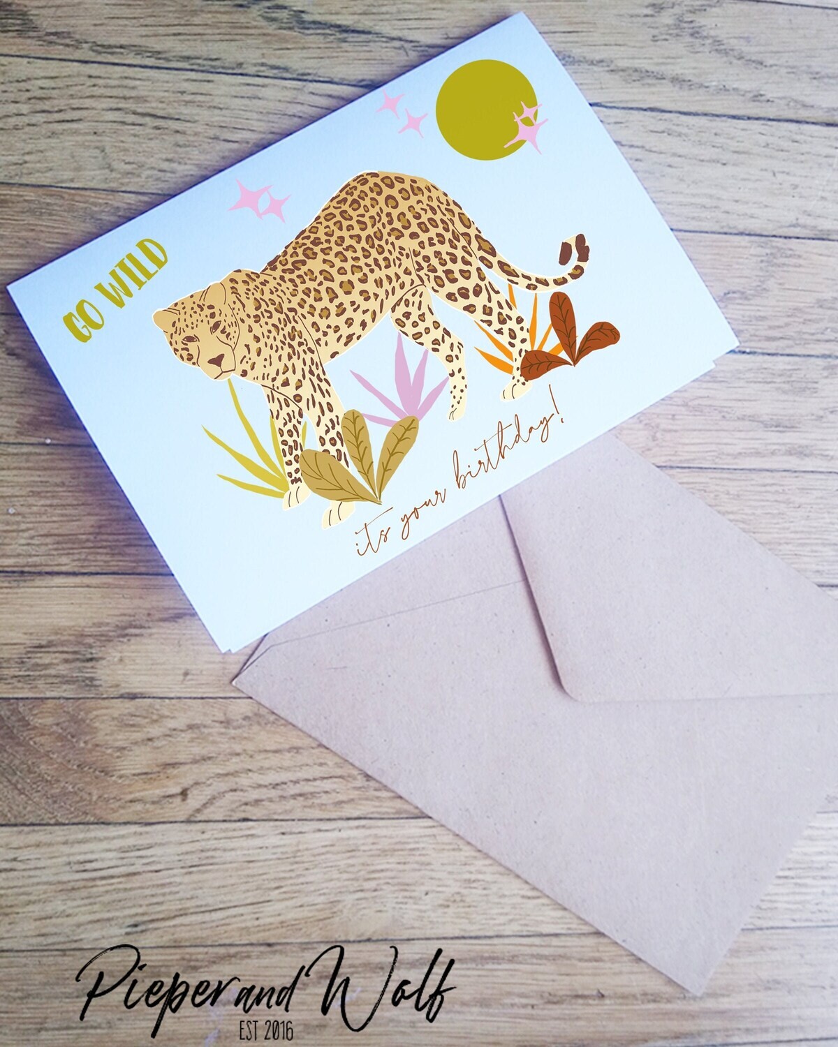Cheetah Birthday Card Jungle Birthday Theme Leopard, Wild One, Tiger, Lion, Big Cat, Stationery, Stationary, Two Wild