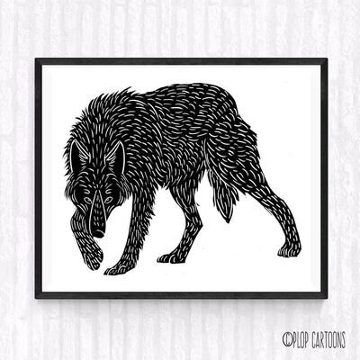 Wolf Art Print Wall Decor Home Wolf Illustration Giclee&#39; Block Print