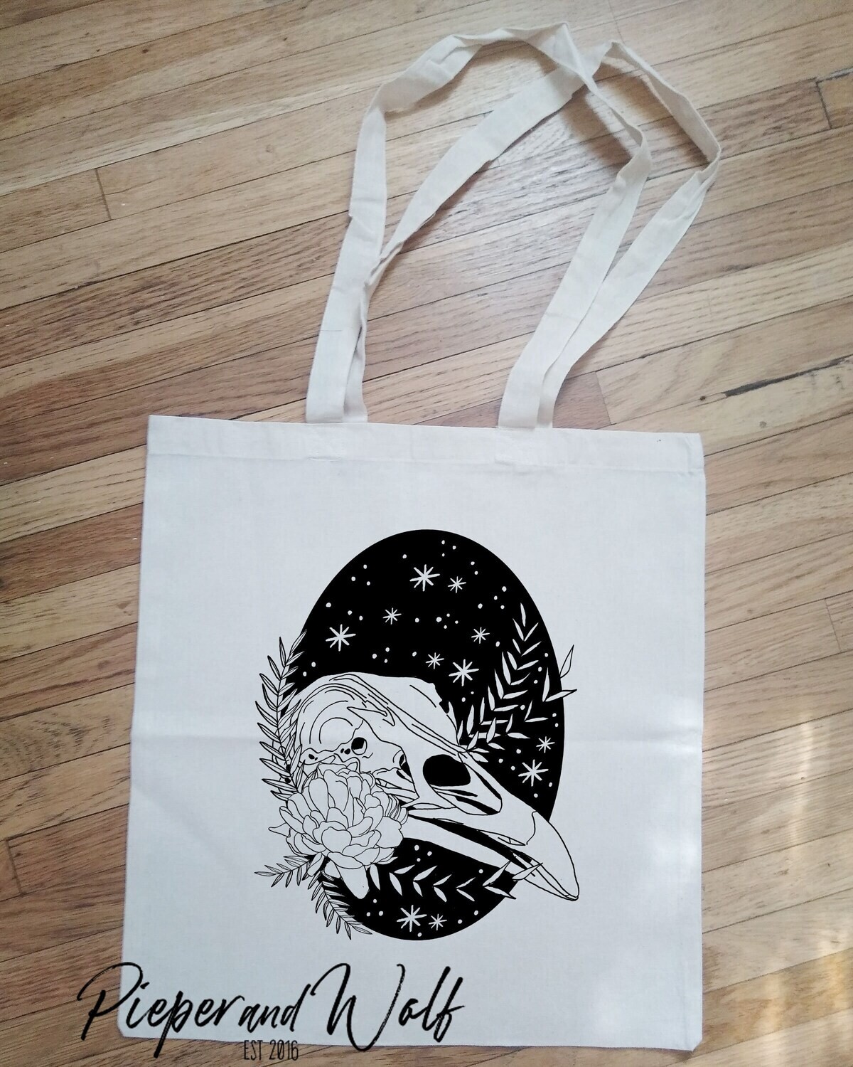 Bird Skull Tote Bag Raven Konshu Egyptian God Cosmic Witchy Celestial Bird Canvas Shopping Book Space Galaxy