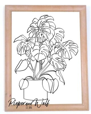 Monstera Plant Art Print Black and White Ink Illustration Flora Plant Tropical House Plant Jungle Interior