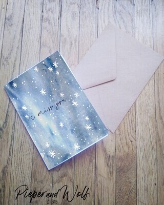 I Miss You Card Greeting Card Watercolor Cosmic Galaxy Space