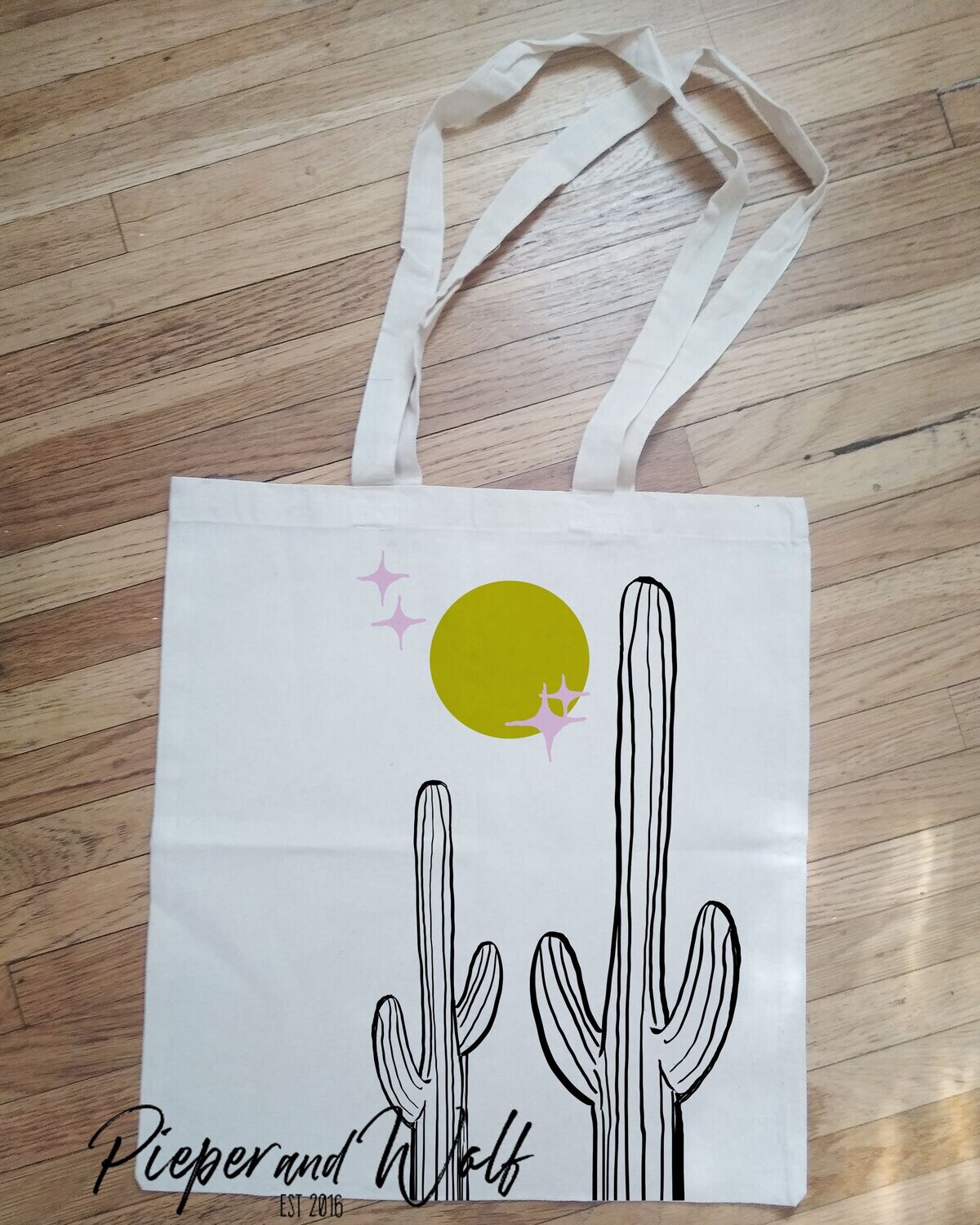 Celestial Cactus Tote Book Shopping Bag Purse Desert Retro Moon Stars Cacti Summer Home Decor Joshua Tree Saguaro Pink Harvest Gold