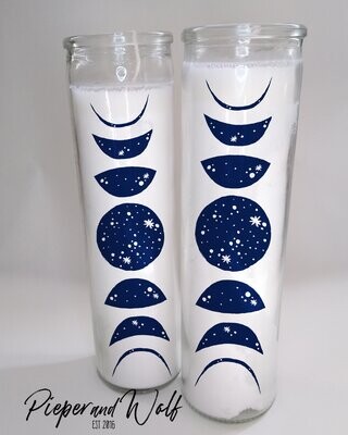 Cosmic Moon Phases Prayer Candle Ritual, Meditation, Altar, Sacred Space, Bohemian Witchy Home Decor