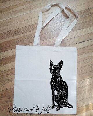 Cosmic Witch Celestial Sphynx Cat Canvas Shopping Tote Book Bag Gift