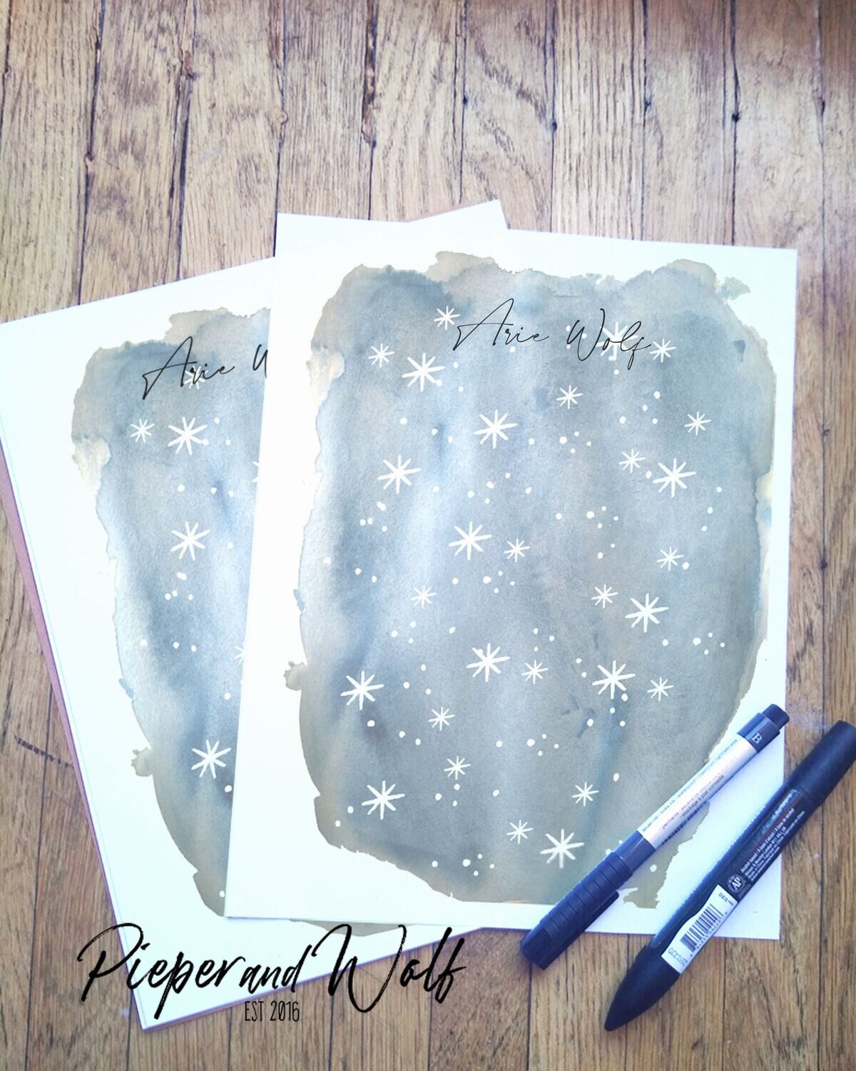 Celestial Watercolor Stationery Set Stationary Letter Writing Paper Starry Night Galaxy Cosmic