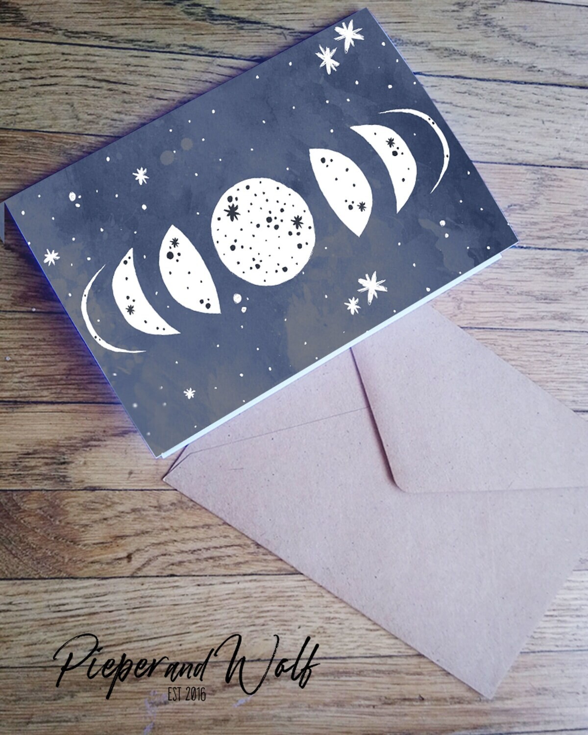 Cosmic Moon Phases Watercolor Blank Greetings Card Set