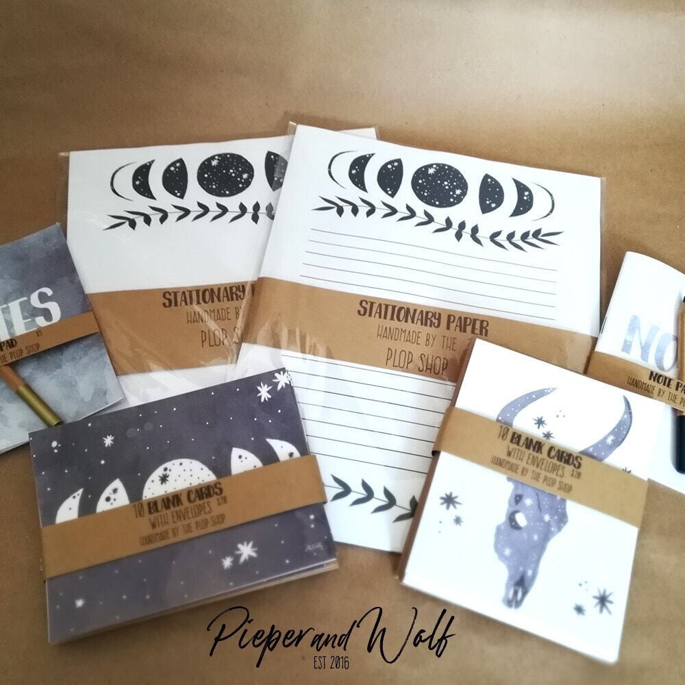 Cosmic Celestial Desert Paper Stationery Stationary Set Celestial Moon Phases Cow Skull Rustic Cards Gift Envelopes Night Sky