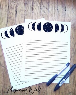 Cosmic Moon Phases Stationery Witchy Paper Set Stationary Cosmic Galaxy Starry Space Cards Envelopes Gift Crescent Moon Blue Letter Writing