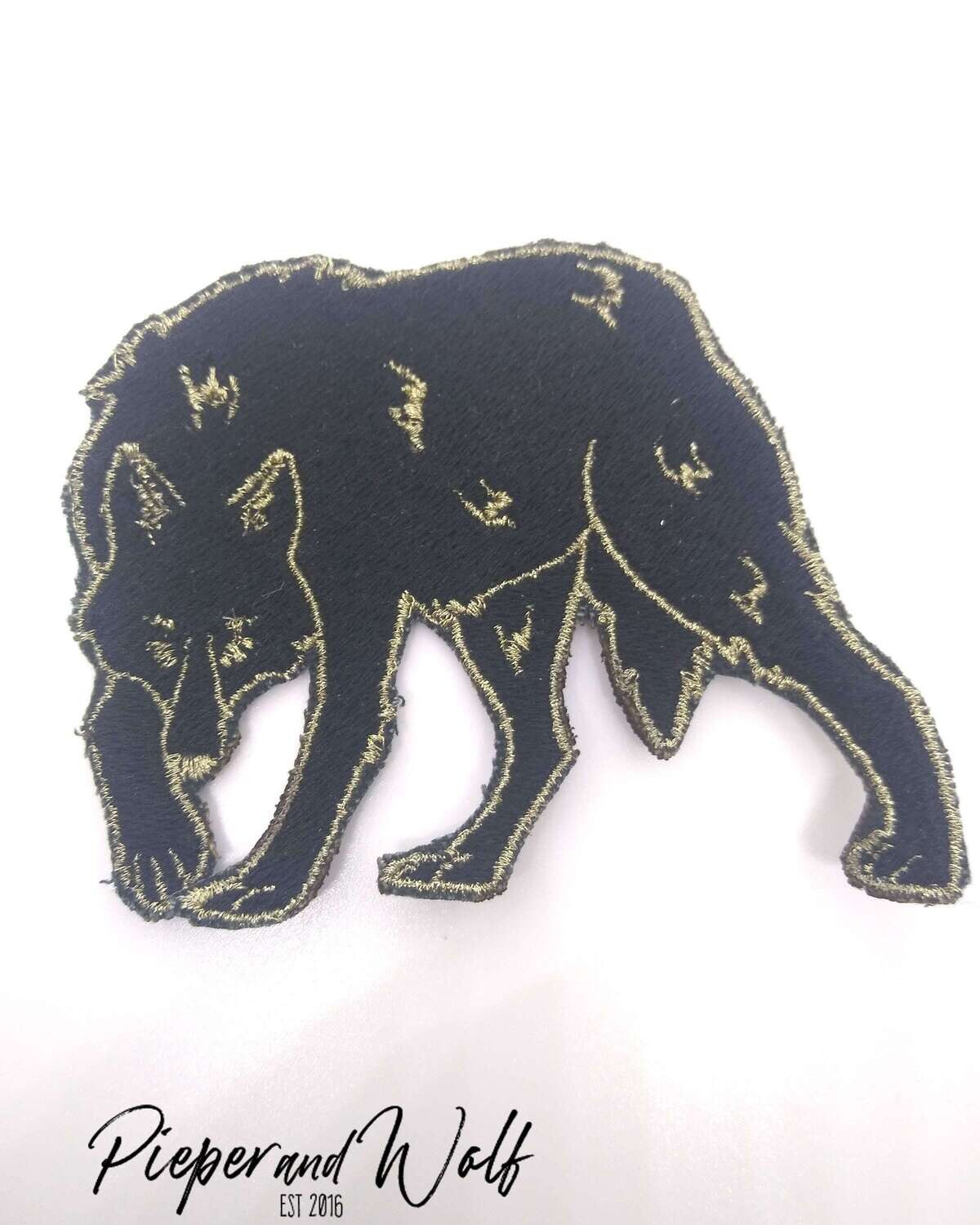 Wolf Embroidered Patch Black and Gold Wolf Iron On Patch Embroidery Dog Witch Wiccan