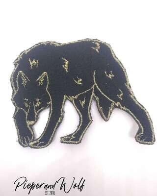 Wolf Embroidered Patch Black and Gold Wolf Iron On Patch Embroidery Dog Witch Wiccan