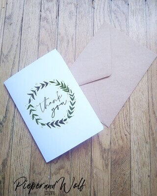 Thank You Card Set Laurel Wreath Motif Stationery Stationary Blank Cards