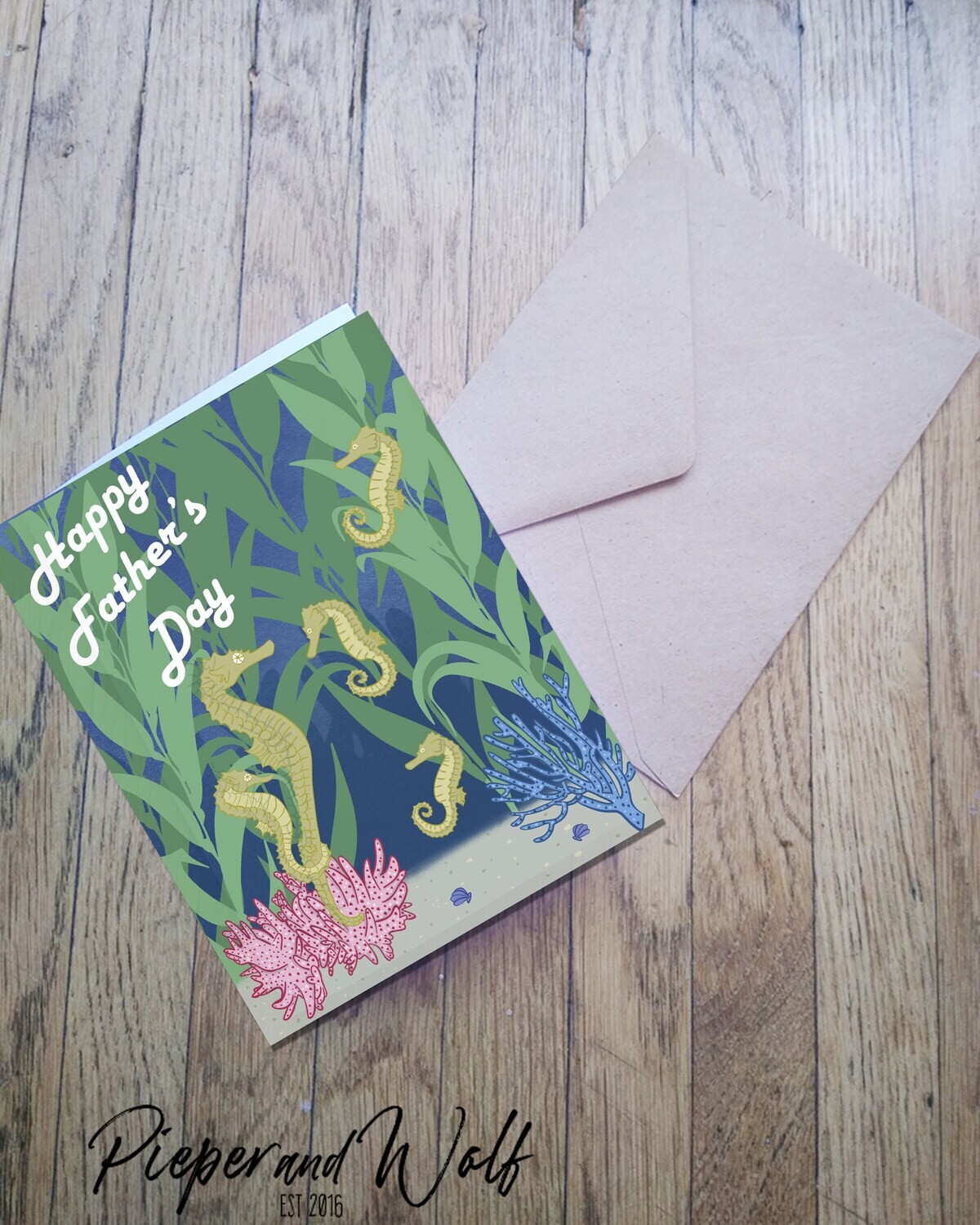 Father&#39;s Day Card Seahorse Funny Sweet Pretty Beautiful  Illustration Under the Sea Holiday