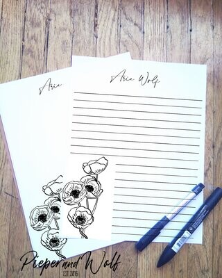 Wild Flower Stationery Paper Stationary Set Letter Writting Pen pal Cottagecore Romanticore Poppy Floral Gift California