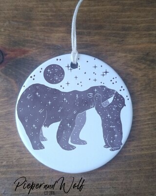 Cosmic Starry Celestial Water Color Mama Bear Baby Bear Ceramic Ornament Gift