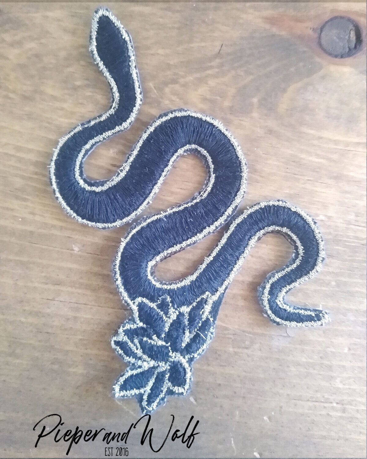 Embroidered Snake Patch Black and Gold Iron On Patch Flowers Halloween Costume