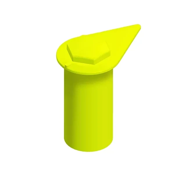 A 21mm fluorescent yellow extended long reach barrel indicator with a protective cap