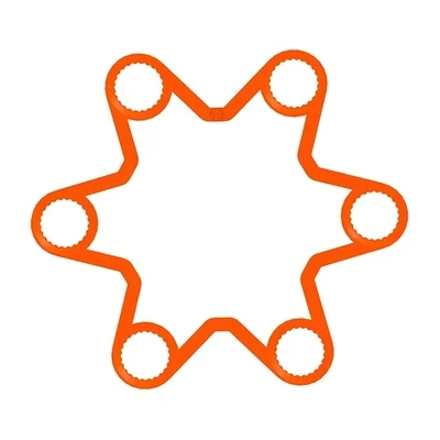 6 fluorescent orange plastic extended long barrels linked together in a single piece that slides firmly onto all 6 wheel nuts