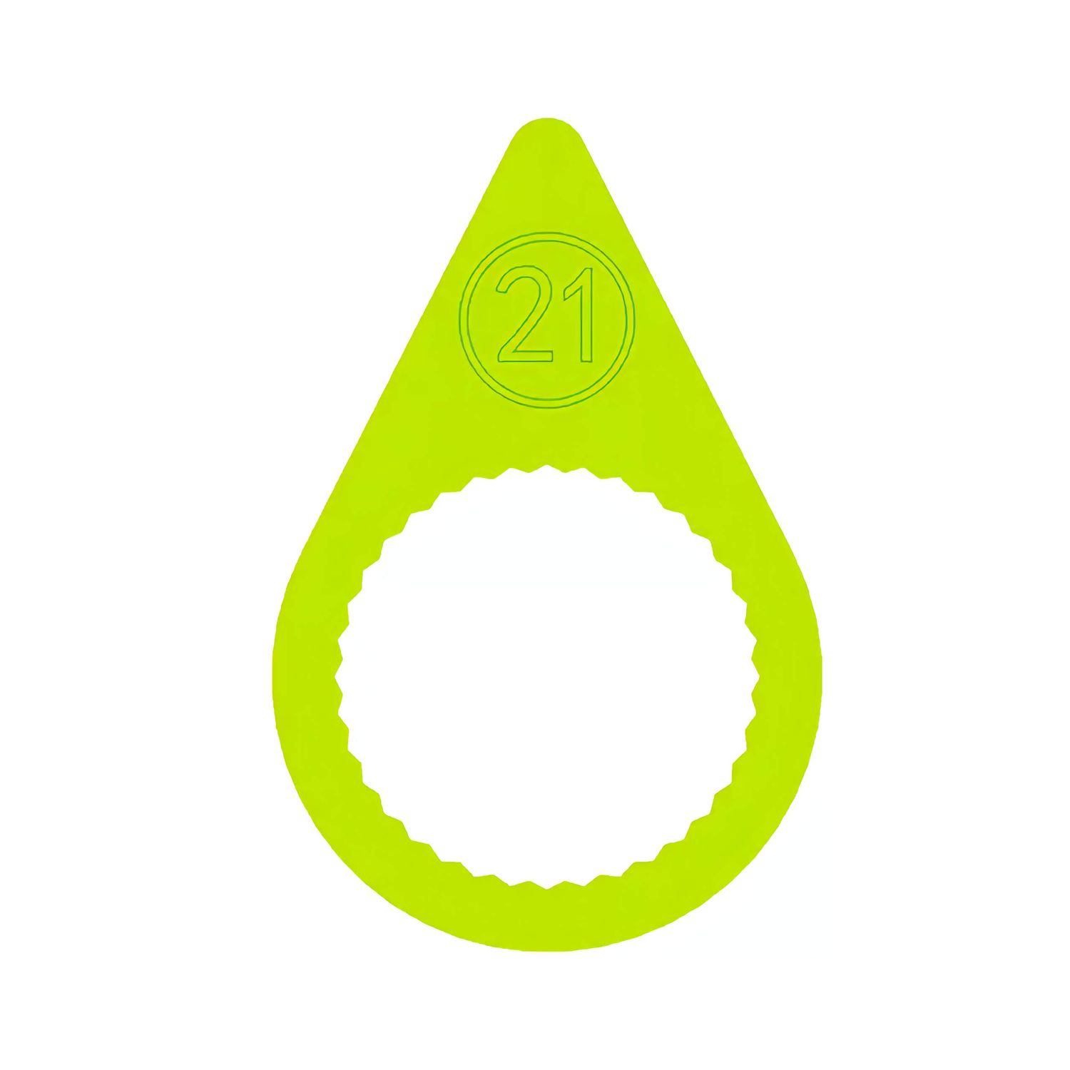 A 21mm fluorescent yellow pointed wheel nut indicator with a flat ring base to suit steel rims