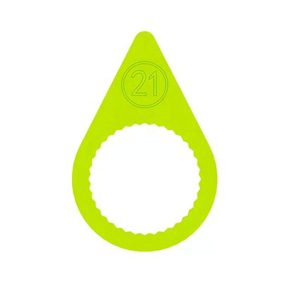 A 21mm fluorescent yellow pointed wheel nut indicator with a flat ring base to suit steel rims