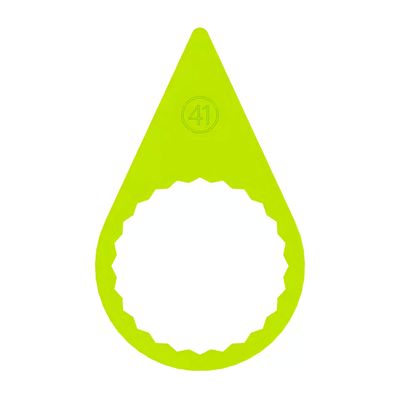 A 41mm fluorescent yellow pointed wheel nut indicator with a flat ring base to suit steel rims