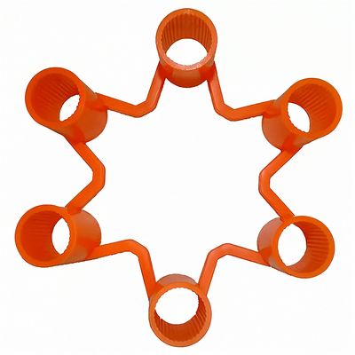 A 19mm 6-stud fluorescent orange long-barrelled wheel nut locker viewed from below