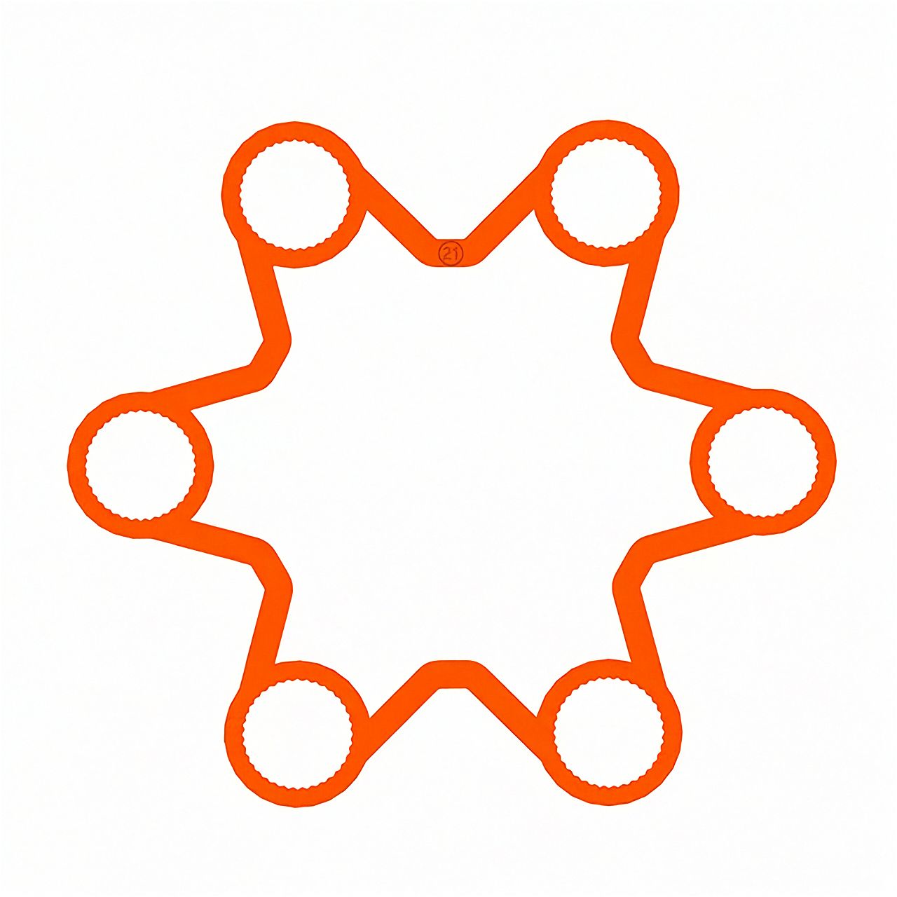 A 21mm 6-stud fluorescent orange long-barrelled wheel nut locker viewed from above
